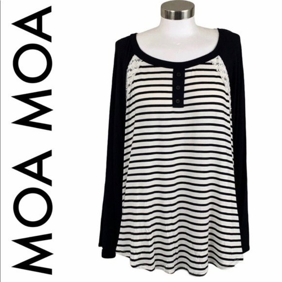 Moa Moa Tops - MOA MOA NWT BLACK WHITE STRIPED LACE TOP SIZE 3X